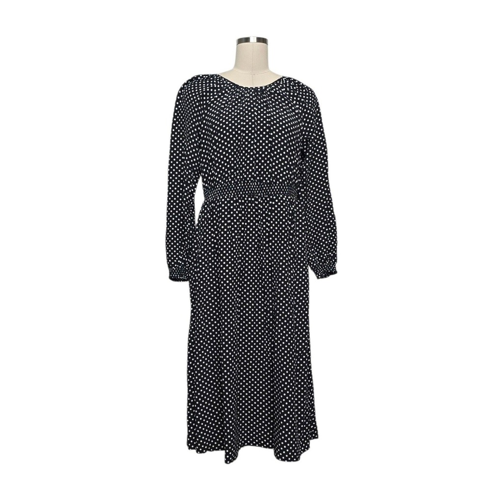 Boden Black Polka Dot Lenzing Ecovero Viscose Midi Dress Size US 10R D0802